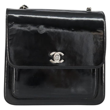 CHANEL Flap Chain Shoulder Bag Patent leather Black Silver CC Auth bs30494 - 0