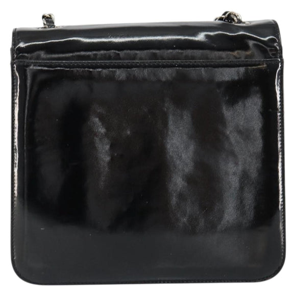 CHANEL Flap Chain Shoulder Bag Patent leather Black Silver CC Auth bs30494