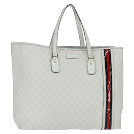 GUCCI GG Supreme Sherry Line Tote Bag PVC Leather Red White Navy Auth bs30498