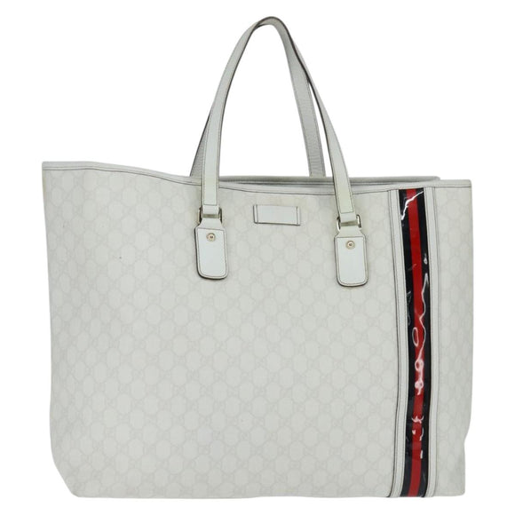 GUCCI GG Supreme Sherry Line Tote Bag PVC Leather Red White Navy Auth bs30498