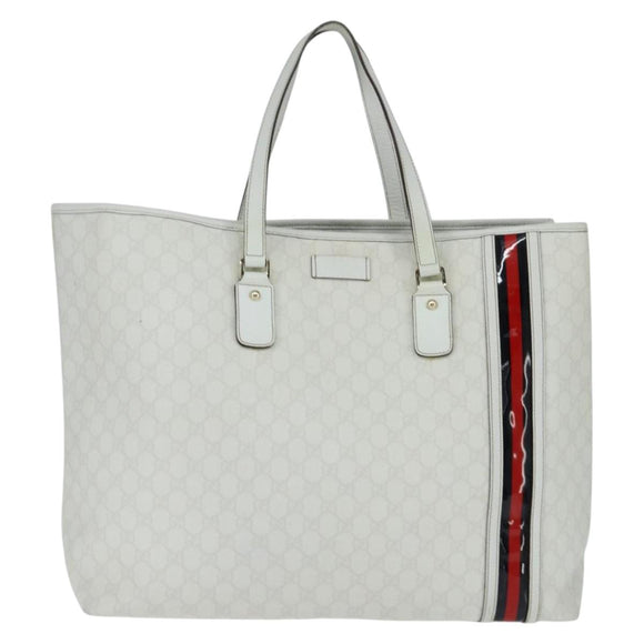 GUCCI GG Supreme Sherry Line Tote Bag PVC Leather Red White Navy Auth bs30498