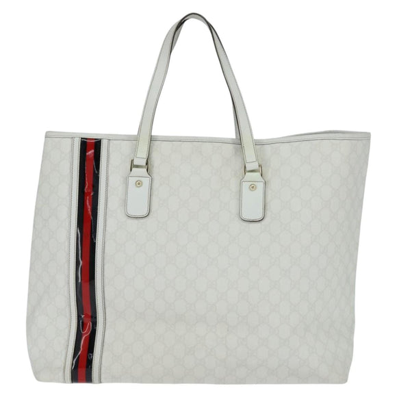 GUCCI GG Supreme Sherry Line Tote Bag PVC Leather Red White Navy Auth bs30498