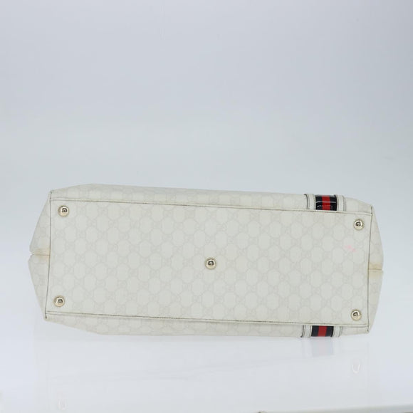 GUCCI GG Supreme Sherry Line Tote Bag PVC Leather Red White Navy Auth bs30498