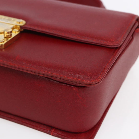 FENDI Hand Bag Leather Red Gold Auth bs30500