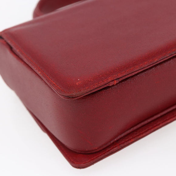 FENDI Hand Bag Leather Red Gold Auth bs30500