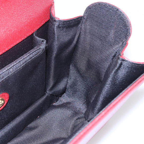 FENDI Hand Bag Leather Red Gold Auth bs30500