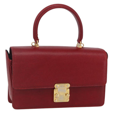 FENDI Hand Bag Leather Red Gold Auth bs30500
