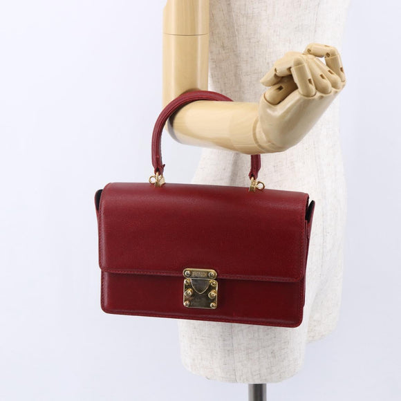 FENDI Hand Bag Leather Red Gold Auth bs30500