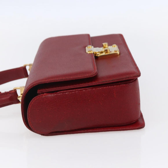 FENDI Hand Bag Leather Red Gold Auth bs30500