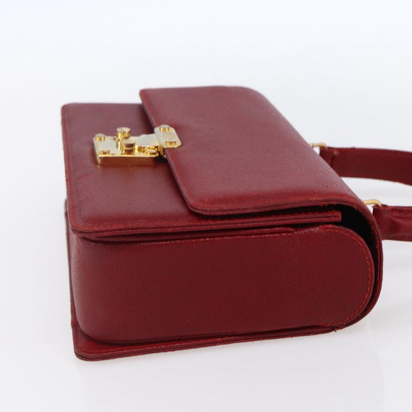 FENDI Hand Bag Leather Red Gold Auth bs30500