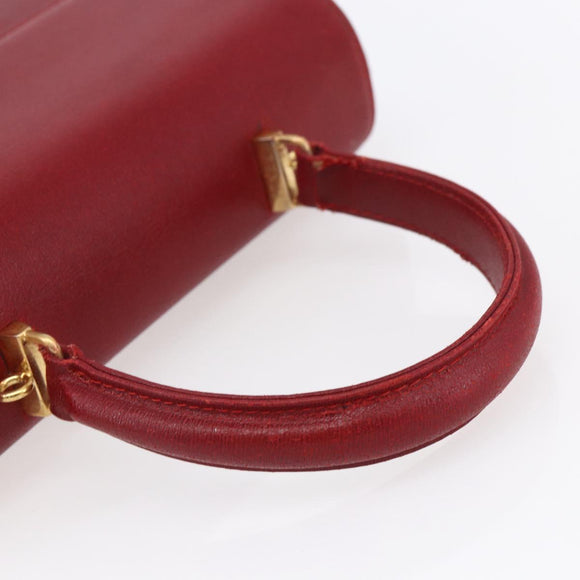 FENDI Hand Bag Leather Red Gold Auth bs30500