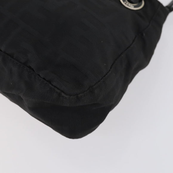 FENDI Zucca Canvas Shoulder Bag Nylon Black Silver Auth bs30501