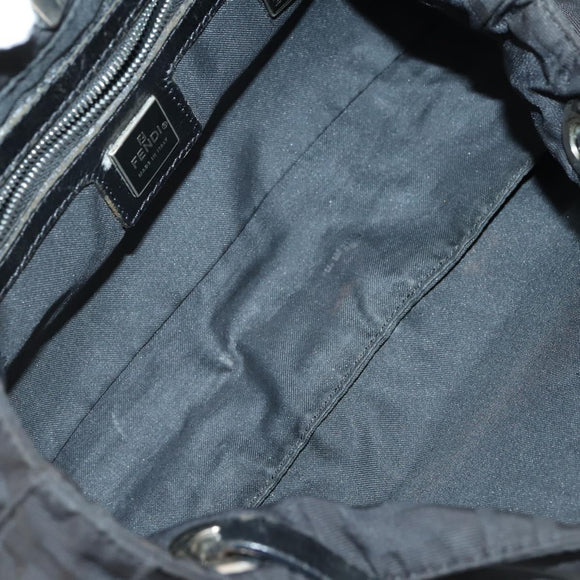 FENDI Zucca Canvas Shoulder Bag Nylon Black Silver Auth bs30501