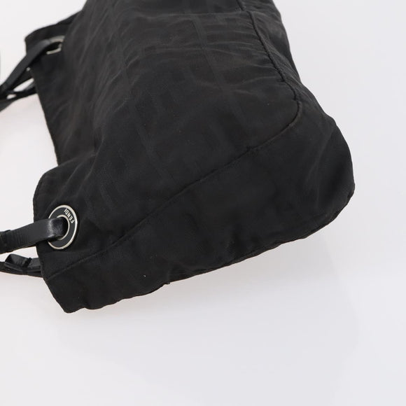FENDI Zucca Canvas Shoulder Bag Nylon Black Silver Auth bs30501