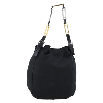 FENDI Shoulder Bag Nylon Black Gold Silver Auth bs30502