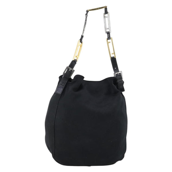 FENDI Shoulder Bag Nylon Black Gold Silver Auth bs30502