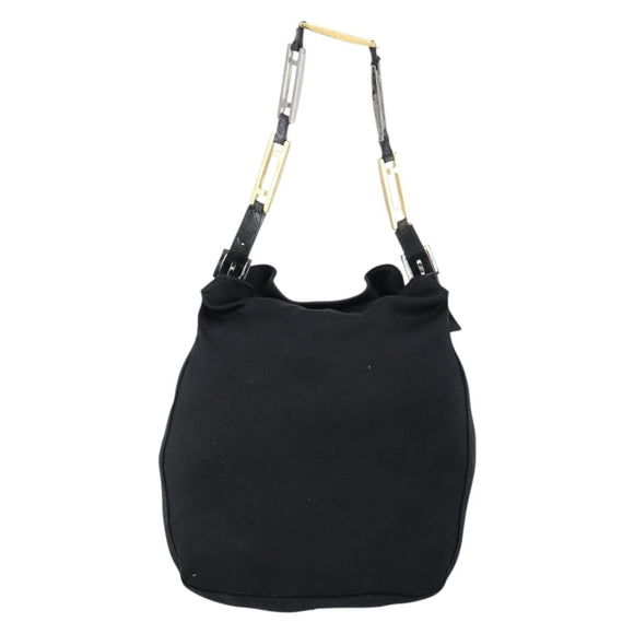 FENDI Shoulder Bag Nylon Black Gold Silver Auth bs30502