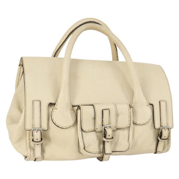 Chloe Edith Boston Bag Leather Beige Silver Auth bs30503