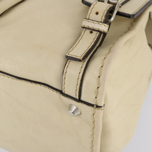 Chloe Edith Boston Bag Leather Beige Silver Auth bs30503