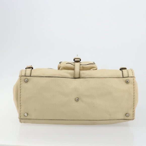 Chloe Edith Boston Bag Leather Beige Silver Auth bs30503