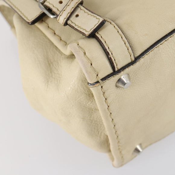 Chloe Edith Boston Bag Leather Beige Silver Auth bs30503