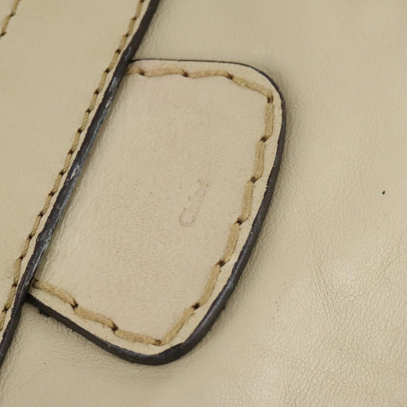 Chloe Edith Boston Bag Leather Beige Silver Auth bs30503