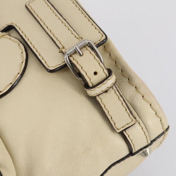 Chloe Edith Boston Bag Leather Beige Silver Auth bs30503