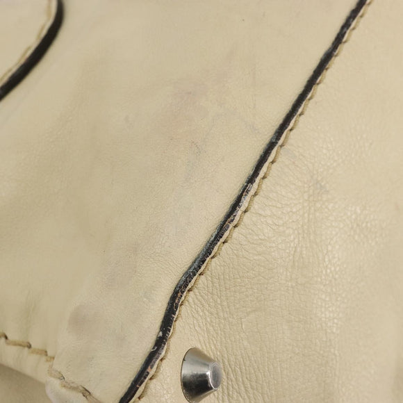 Chloe Edith Boston Bag Leather Beige Silver Auth bs30503