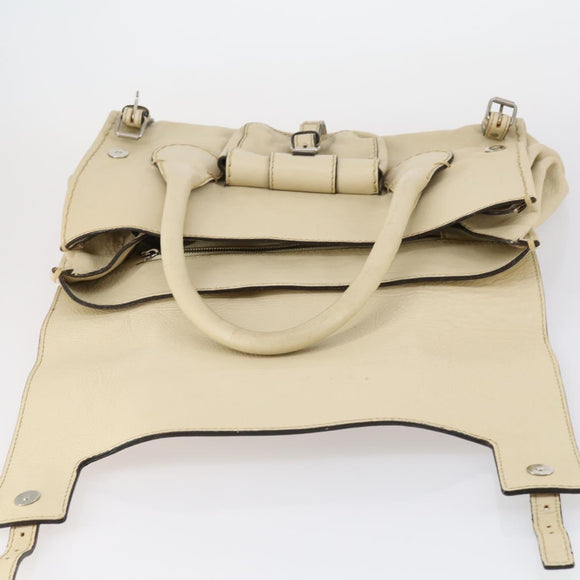 Chloe Edith Boston Bag Leather Beige Silver Auth bs30503