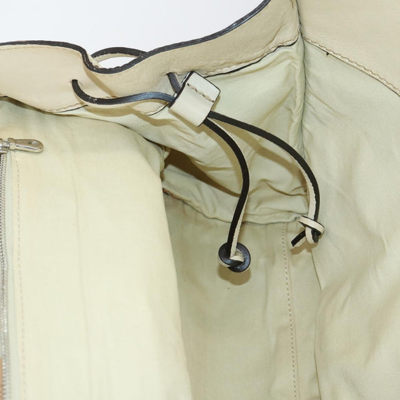 Chloe Edith Boston Bag Leather Beige Silver Auth bs30503