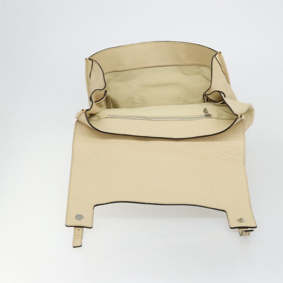 Chloe Edith Boston Bag Leather Beige Silver Auth bs30503