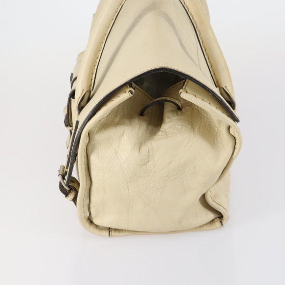 Chloe Edith Boston Bag Leather Beige Silver Auth bs30503