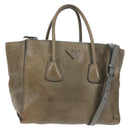 PRADA Tote Bag Leather 2way Gray Silver Auth bs30504-1