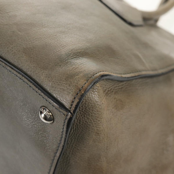 PRADA Tote Bag Leather 2way Gray Silver Auth bs30504