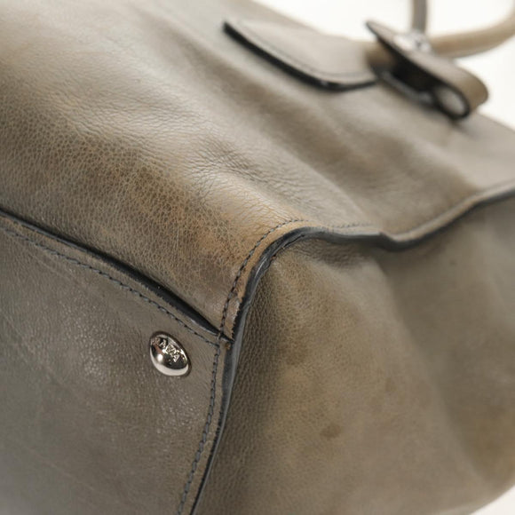 PRADA Tote Bag Leather 2way Gray Silver Auth bs30504