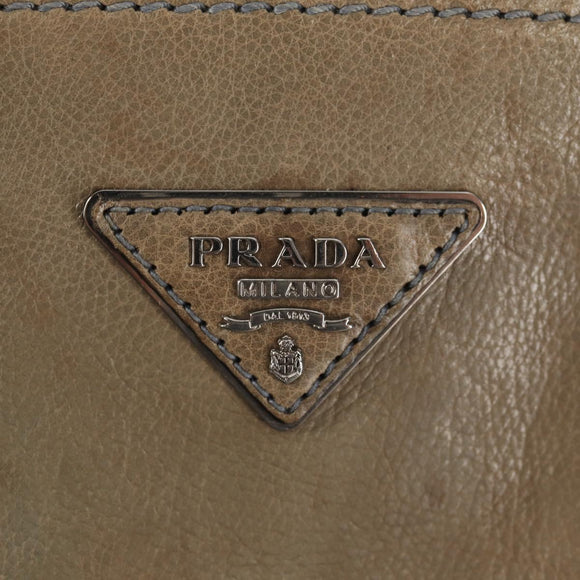 PRADA Tote Bag Leather 2way Gray Silver Auth bs30504