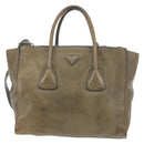 PRADA Tote Bag Leather 2way Gray Silver Auth bs30504-13