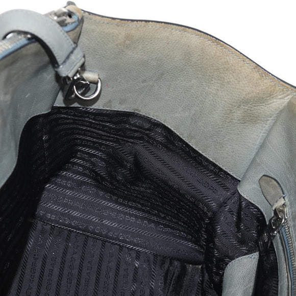 PRADA Tote Bag Leather 2way Gray Silver Auth bs30504