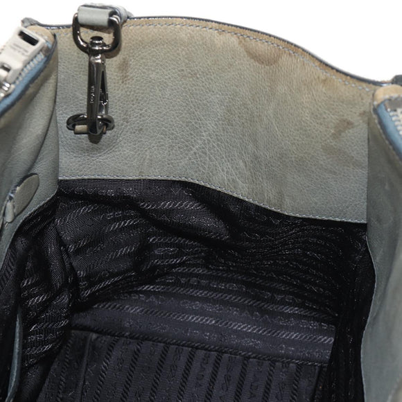 PRADA Tote Bag Leather 2way Gray Silver Auth bs30504