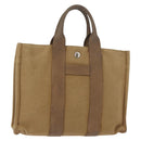 HERMES Sac Arne PM Hand Bag Canvas Beige Silver Auth bs30506-1
