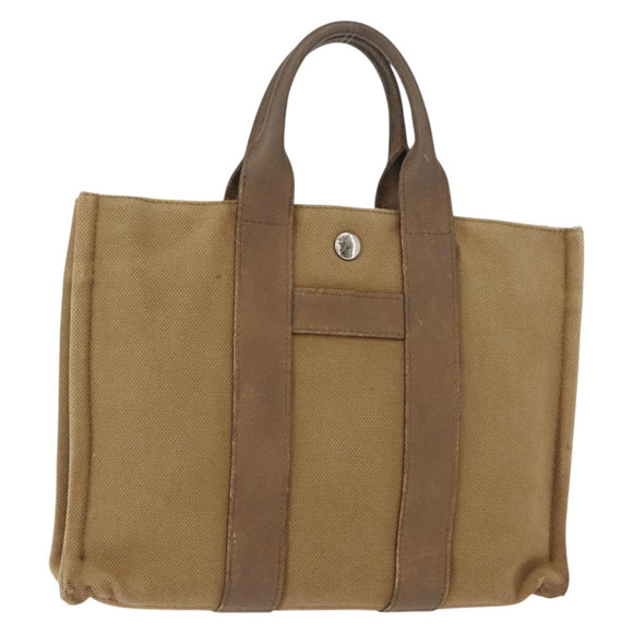 HERMES Sac Arne PM Hand Bag Canvas Beige Silver Auth bs30506