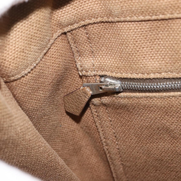 HERMES Sac Arne PM Hand Bag Canvas Beige Silver Auth bs30506