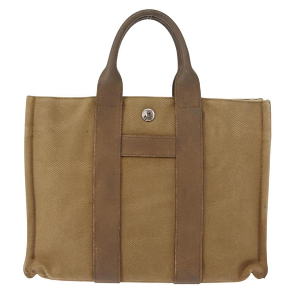 HERMES Sac Arne PM Hand Bag Canvas Beige Silver Auth bs30506