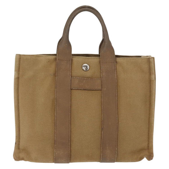 HERMES Sac Arne PM Hand Bag Canvas Beige Silver Auth bs30506