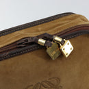 LOEWE Anagram Clutch Bag Leather Suede Brown Gold Auth bs30507-9