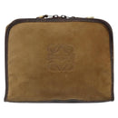 LOEWE Anagram Clutch Bag Leather Suede Brown Gold Auth bs30507-13