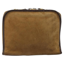 LOEWE Anagram Clutch Bag Leather Suede Brown Gold Auth bs30507 - 0
