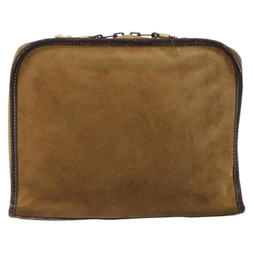 LOEWE Anagram Clutch Bag Leather Suede Brown Gold Auth bs30507 - 0