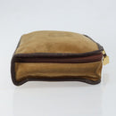 LOEWE Anagram Clutch Bag Leather Suede Brown Gold Auth bs30507-3