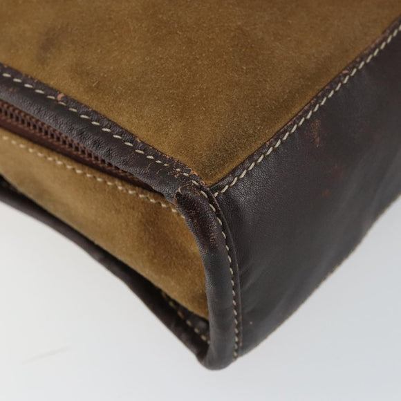 LOEWE Anagram Clutch Bag Leather Suede Brown Gold Auth bs30507